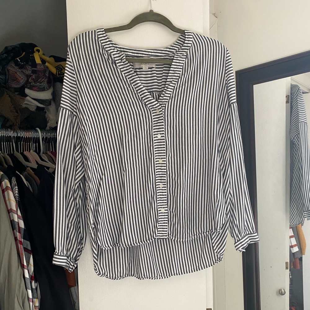 Loft blue and white striped blouse